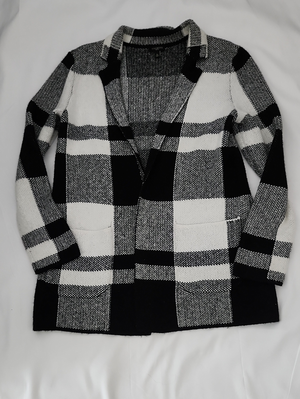 Talbots Black and White Plaid Open-Front Cardigan